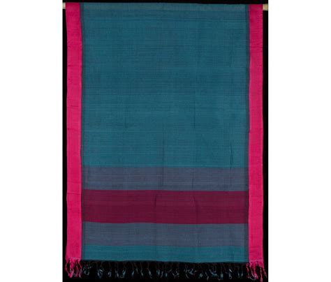 Kuppadam Cotton with Silk Border Handloom Plain Dupatta - Indigo