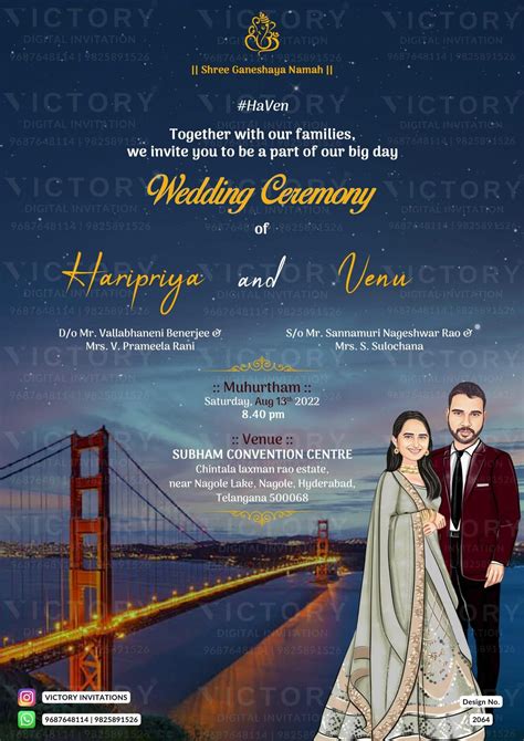 Loving couple caricature invitation card for the wedding ceremony of H ...