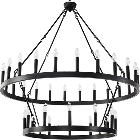 JKLX 48 Inch Large Black Wagon Wheel Chandelier,2 Tier 36-Lights ...