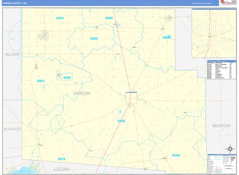Hardin County, OH Zip Code Wall Map Basic Style by MarketMAPS - MapSales