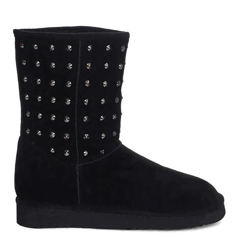 Buy Estrella Metal Studded Black Suede Snug Boots for Women – SaintG India