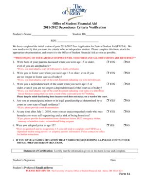 Fillable Online uakron Office of Student Financial Aid 2011-2012 ...