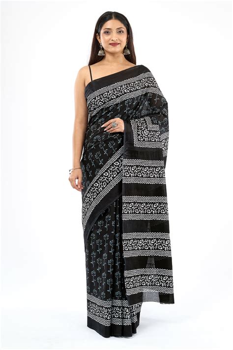 Teejh Shubali Black Hand Blockprint Saree
