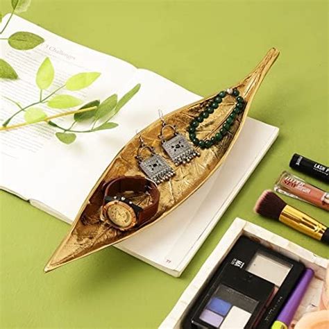 KridayKraft Hand Crafted Metal Leaf Shape Tray with Collectible Art ...