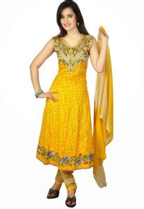 Art Printed Kurta, Churidar & Dupatta Set - Buy Yellow Art Printed ...