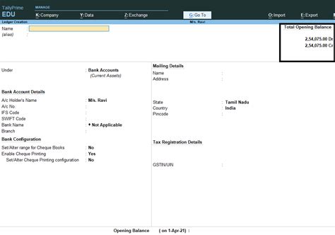 Example Trial Balance Tally Prime in Tamil