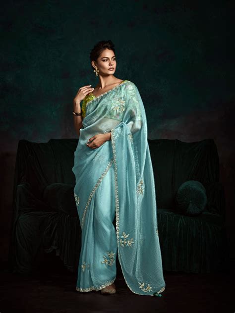 Sky Blue Designer Saree Kimora Rangat – Tara Saree