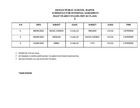 Revised Schedule for Half Yearly Internal Assessment IX-X - Studocu