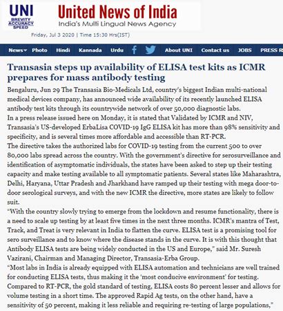 Transasia Bio-Medicals News Update - Nationwide availability of ELISA ...