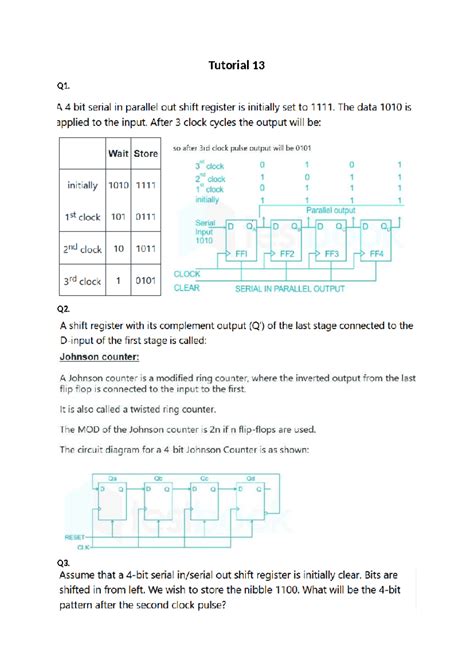 Tutorial Sheet-12 (Unit-6): Shift Register Operations and Outputs - Studocu