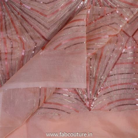Premium Peach Colour Organza Embroidery Fabric for Designers | FabCouture