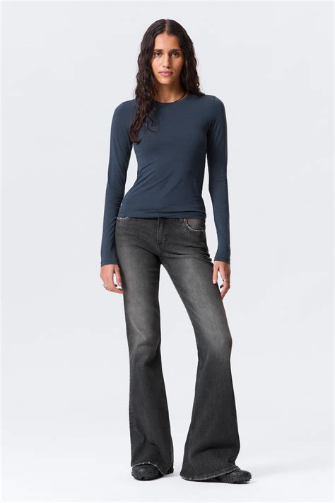 slim fitted long sleeve - Dark Dusty Blue | Weekday GB