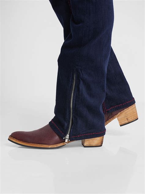 Navy Blue Bootcut Corduroy With Maroon Saddle Stitch And Bottom Zipper ...