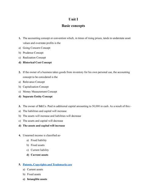 Mcq accounts - fafafsa - Unit I Basic concepts 1. The accounting ...
