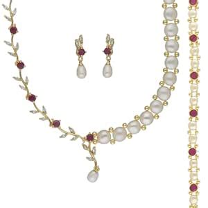 Buy Sri Jagdamba Pearls Royal Glint Pearl Necklace Set With Bracelet ...