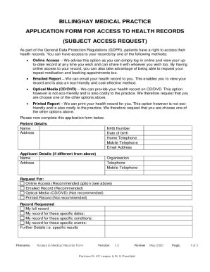 Fillable Online billinghaymedicalpractice co Access to Medical Records ...