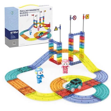 HAPPY HUES® 63 Piece Race Car Track Magnet Building Blocks & Tiles ...