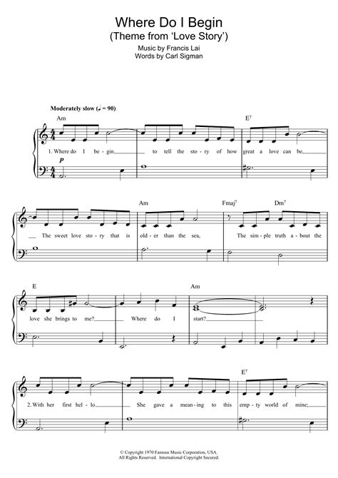 Where Do I Begin by Francis Lai Sheet Music for Piano Solo at Sheet Music Direct