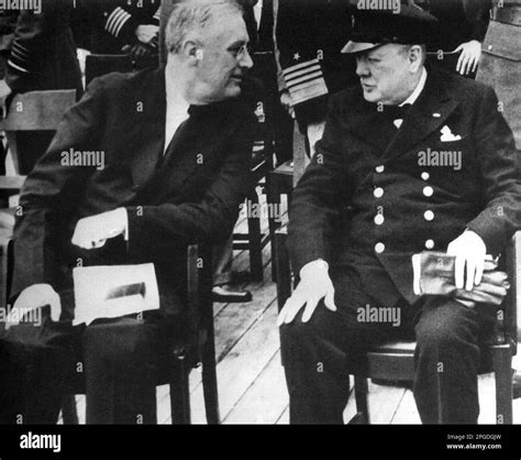 Winston Churchill and US President Roosevelt aboard HMS Prince of Wales for the Atlantic ...