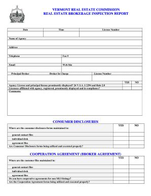 Fillable Online REAL ESTATE BROKERAGE INSPECTION REPORT Fax Email Print ...