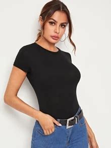 SHEIN Essnce Short Sleeve Solid Tee | SHEIN USA