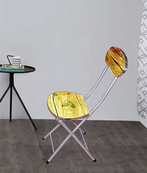 bi3 Multipurpose Folding Chair Wooden Seat Foldable Metal Leg with Back ...