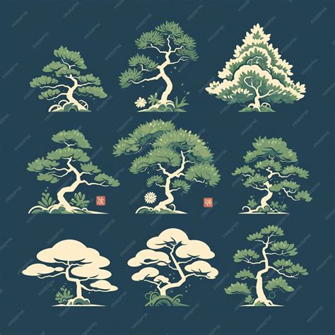 Japanese miniature tree patterns with artistic pruning | Premium AI ...