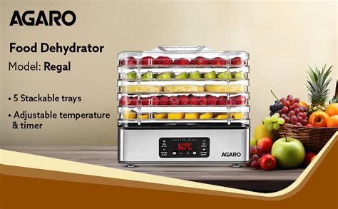 AGARO Regal Food Dehydrator, 5 Stackable Stainless Steel Trays, Digital ...