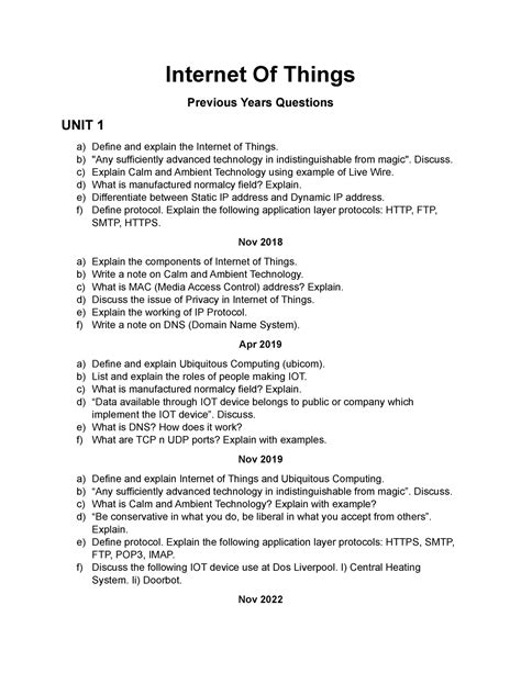Que(IOT)py - Question paper combo - Internet Of Things Previous Years ...