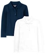 Girls Uniform Regular Long Sleeve Ruffle Pique Polo 2-Pack - BLUE | The ...