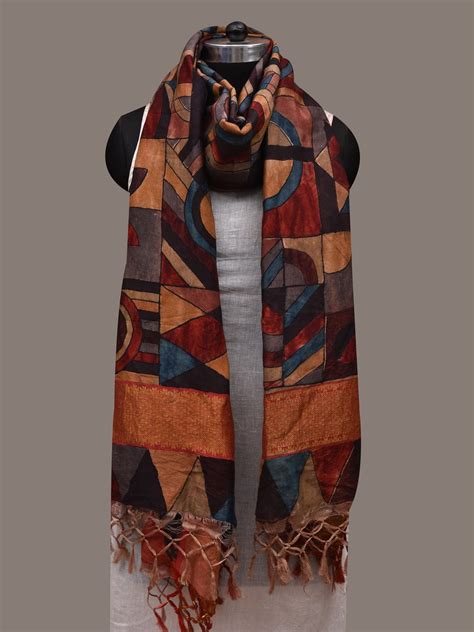 Multicolor Kalamkari Hand Painted Kanchipuram Silk Handloom Dupatta wi ...