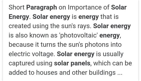 paragraph on solar energy - Brainly.in