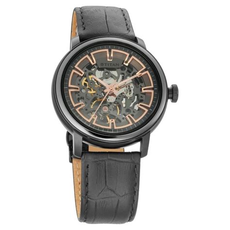 Buy Online Titan Magnate Automatic Black Dial Black Leather Strap Watch ...
