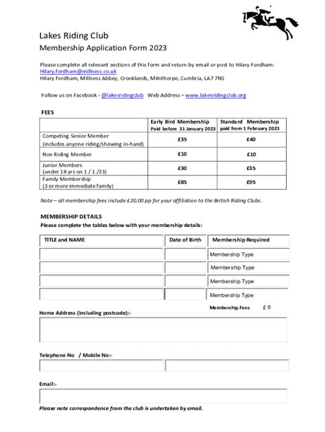 Fillable Online Welcome to Lakes Riding Club Fax Email Print - pdfFiller