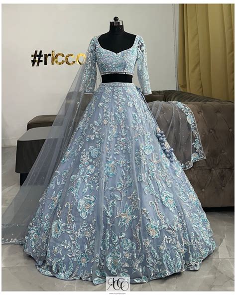 BABY BLUE LEHENGA WITH BLUE & IVORY EMBROIDERY – Ricco India