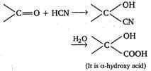 A carbonyl compound reacts with hydrogen cyanide to form cyanbhydrin ...