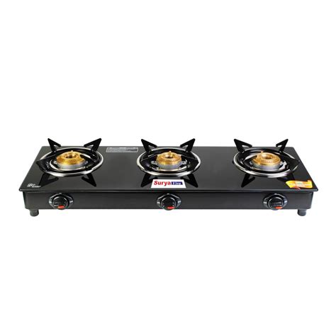 SURYAVIVA Photon 3B BK Toughened 3 Cast Iron (Igniton,Black) Glass ...