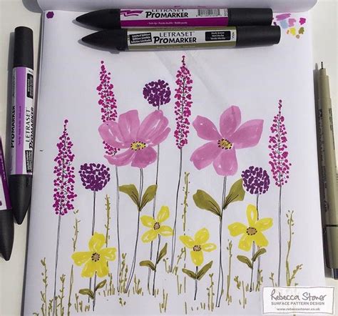 flowers drawing markers