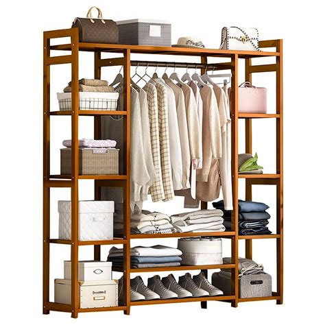 LEOPAX Natural Bamboo Multipurpose 3 Layer Clothing Garment Rack Free ...