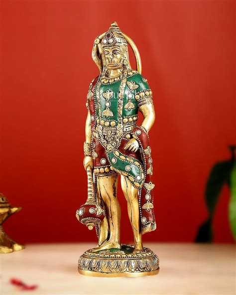 Buy Brass Standing Hanuman Statue | 10" stonework - Budhshiv.com