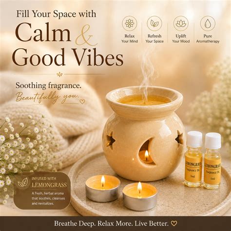 AuraDecor GS-02 Aroma Oil Burner Gift Set ( Medium ) Cream LemonGrass