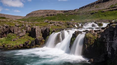 Download wallpaper 3840x2160 stream, waterfall, stones, grass, spray ...