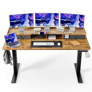 Marsail Electric Standing Desk with Dual Drawers,55×24 Inches Height ...