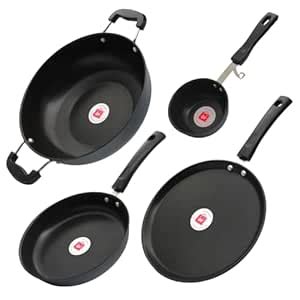 Buy LAZYwindow 4-Piece Nonstick Cookware Set with Tadka Pan, Fry Pan ...