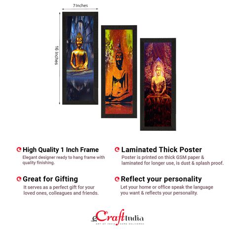 Set Of 3 Meditating Buddha Satin Matt Texture UV Art Painting ...
