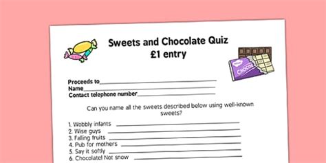 Sweets and Chocolate PTA Fundraising Quiz
