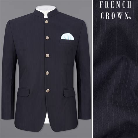 Ebony Clay Blue Textured Premium Terry-Rayon Bandhgala/Jodhpuri Blazers ...