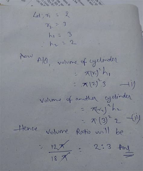 the radii of two cylinder are in ratio of 2:3 and the ratio of their ...