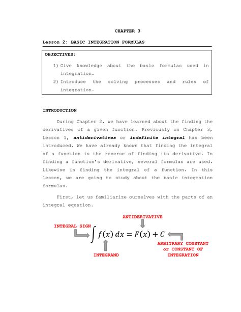 Image result for Basic Integration Formul