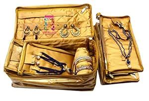 Buy atorakushon Satin Golden Jewellery 4 Pouch 1 roll Bangle Necklace ...